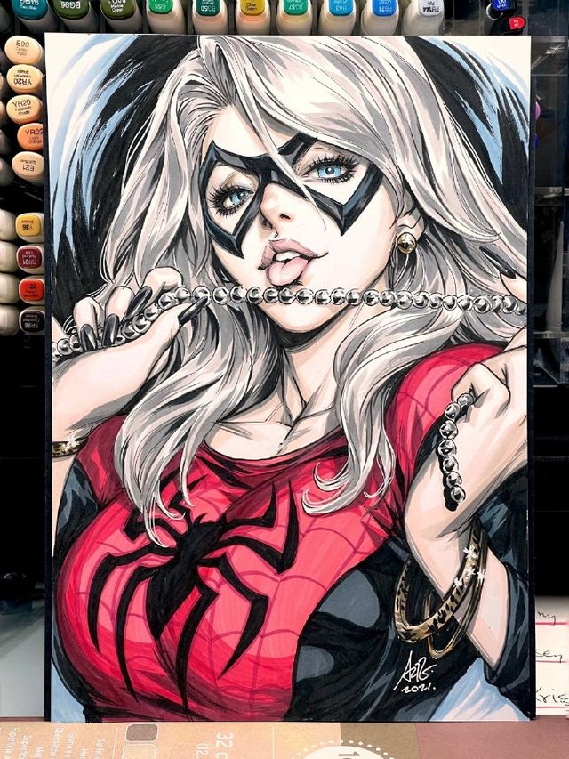 新加坡知名画师老刘绘制蜘蛛侠制服黑猫公开