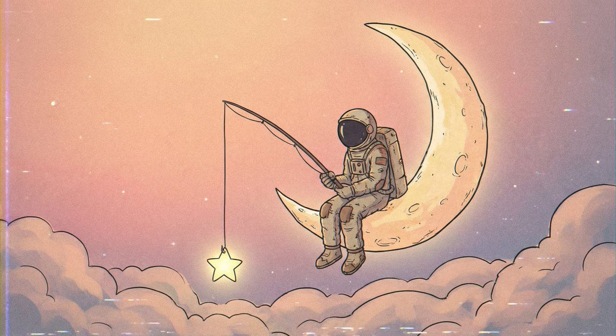 治愈系，宇航员坐在弯弯的月亮边钓星星
