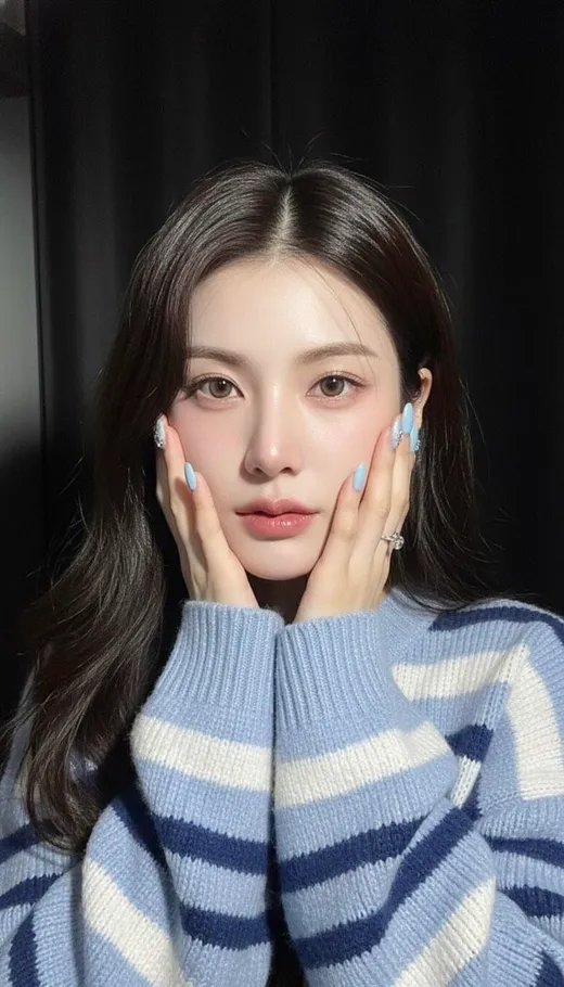 一张年轻女性的逼真特写自拍照