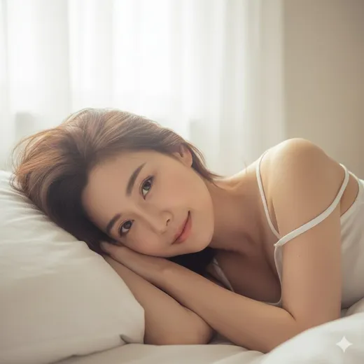 白色枕头上的睡眼惺忪女孩