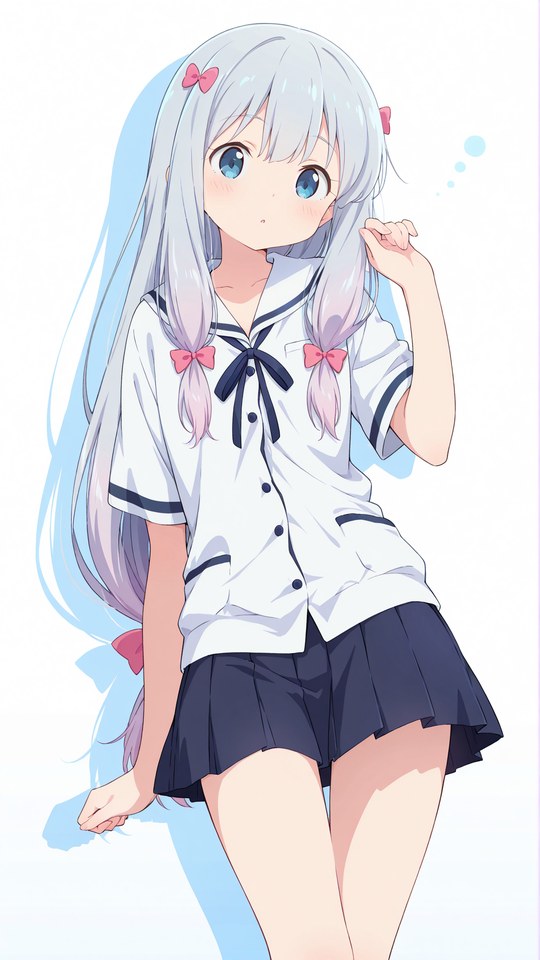 银发蓝瞳水手服少女动漫插画【图包】