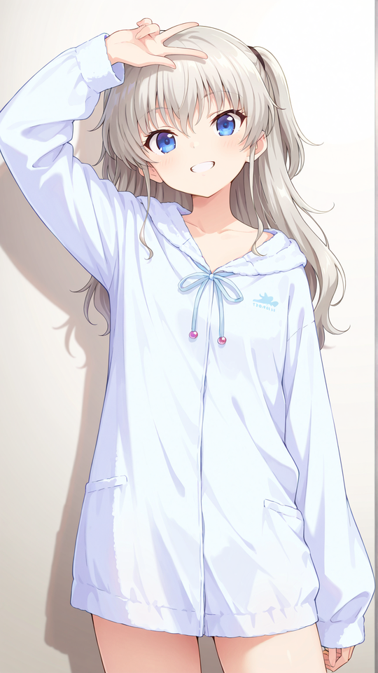 银发蓝眼少女白色卫衣插画【图包】