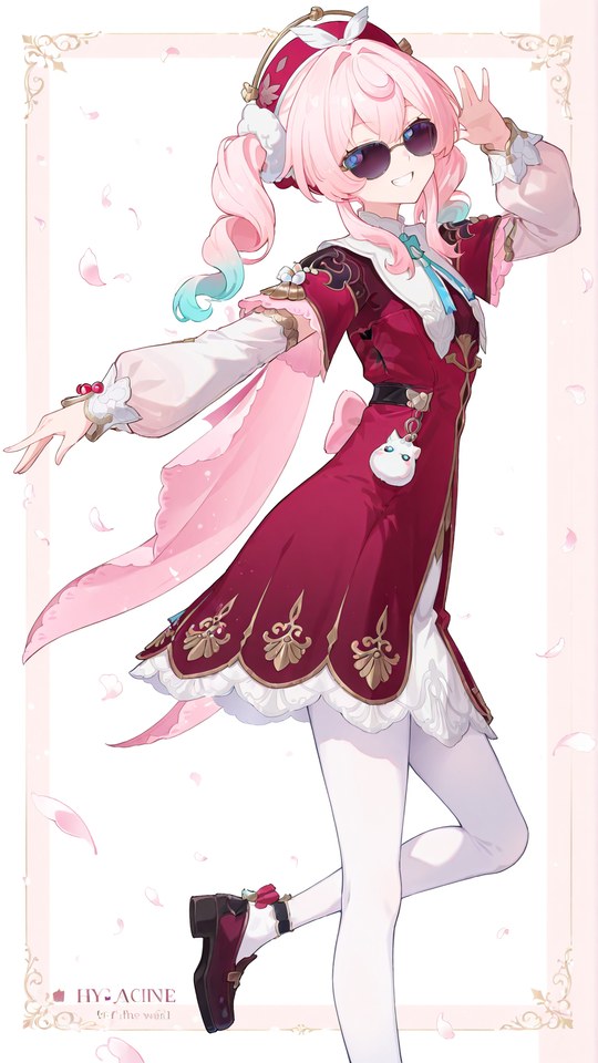 粉发少女墨镜红裙二次元插画【图包】