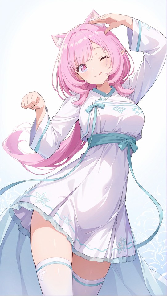 粉发猫耳少女二次元动漫插画【图包】
