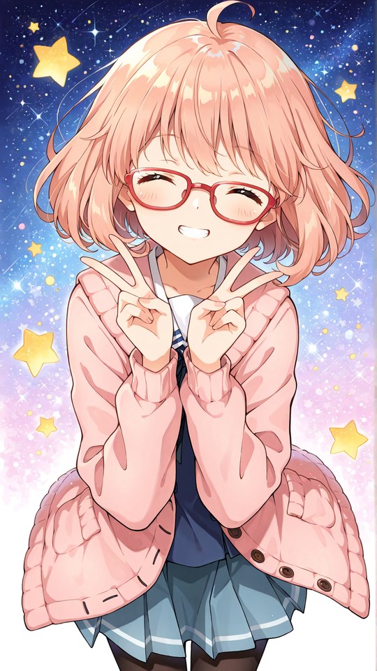 二次元粉发眼镜少女星空插画【图包】