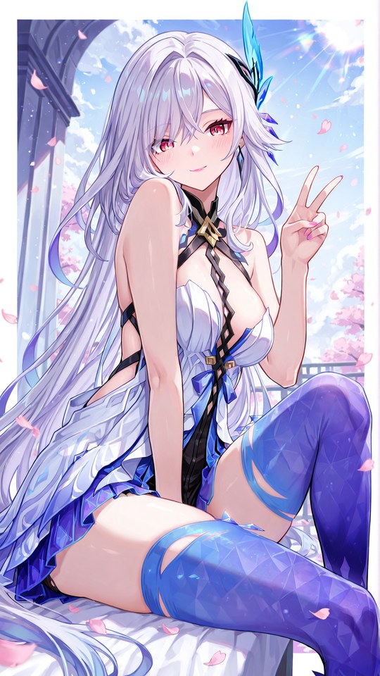 动漫白发红瞳少女樱花比耶插画【图包】