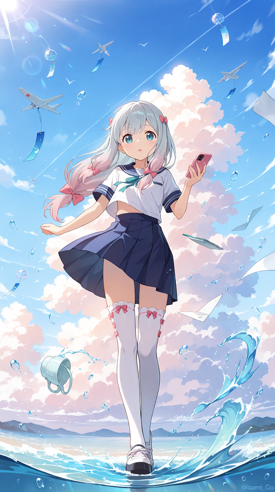 二次元水手服少女海边插画【图包】