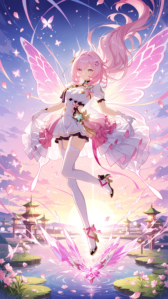 粉色精灵动漫少女翅膀插画【图包】