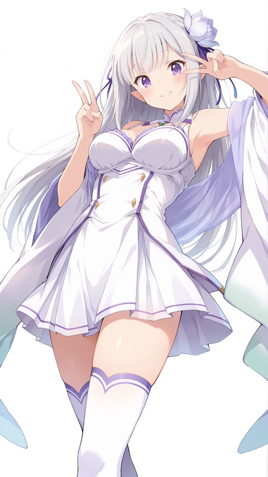 白发紫瞳精灵耳少女二次元插画【图包】