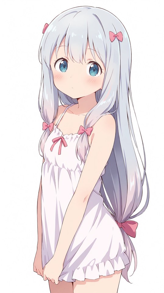 银白发蓝瞳动漫少女插画【图包】
