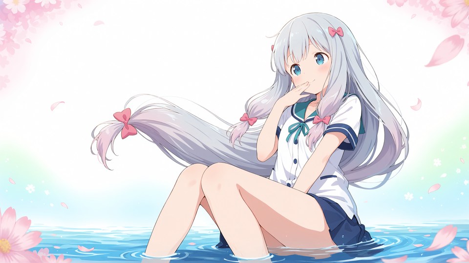 银发水手服少女樱花插画【图包】