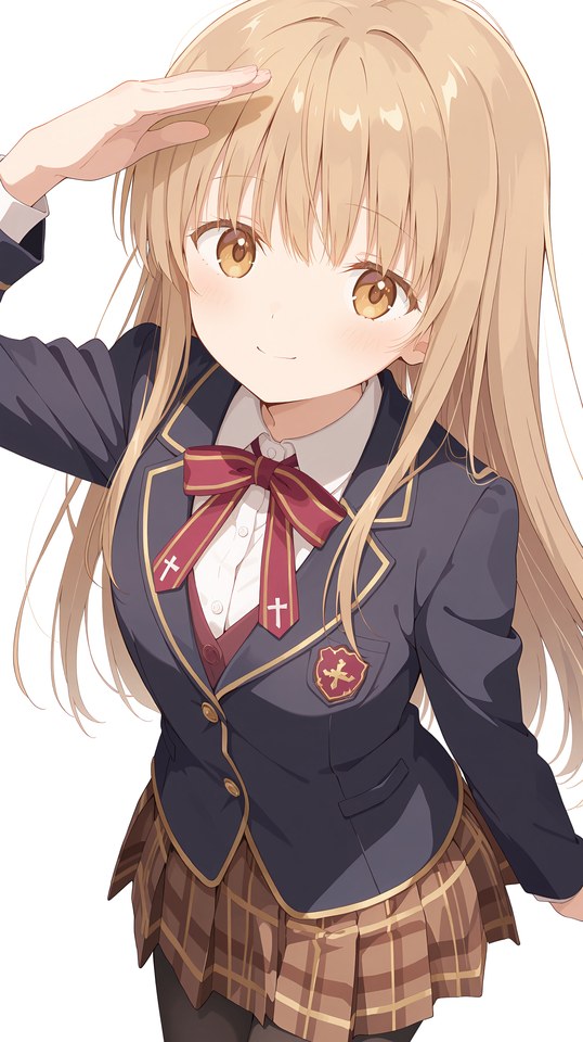 金发动漫少女制服敬礼插画【图包】