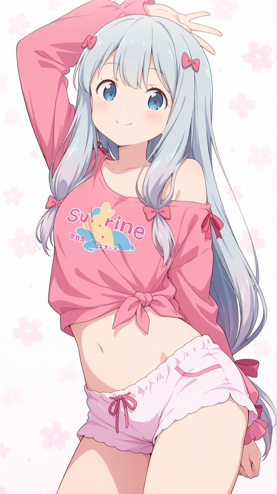 动漫银发蓝眼少女粉色家居服插画【图包】