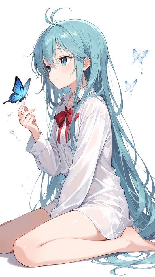 蓝发少女蝴蝶唯美插画【图包】