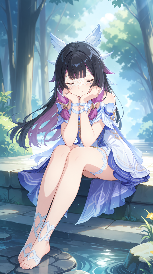 森林溪边动漫少女唯美插画【图包】