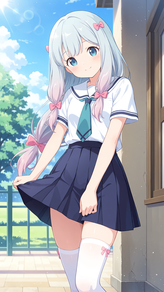 银发双马尾水手服动漫少女插画【图包】