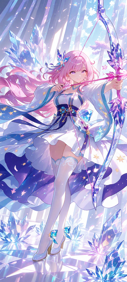 二次元粉发少女水晶弓插画【图包】