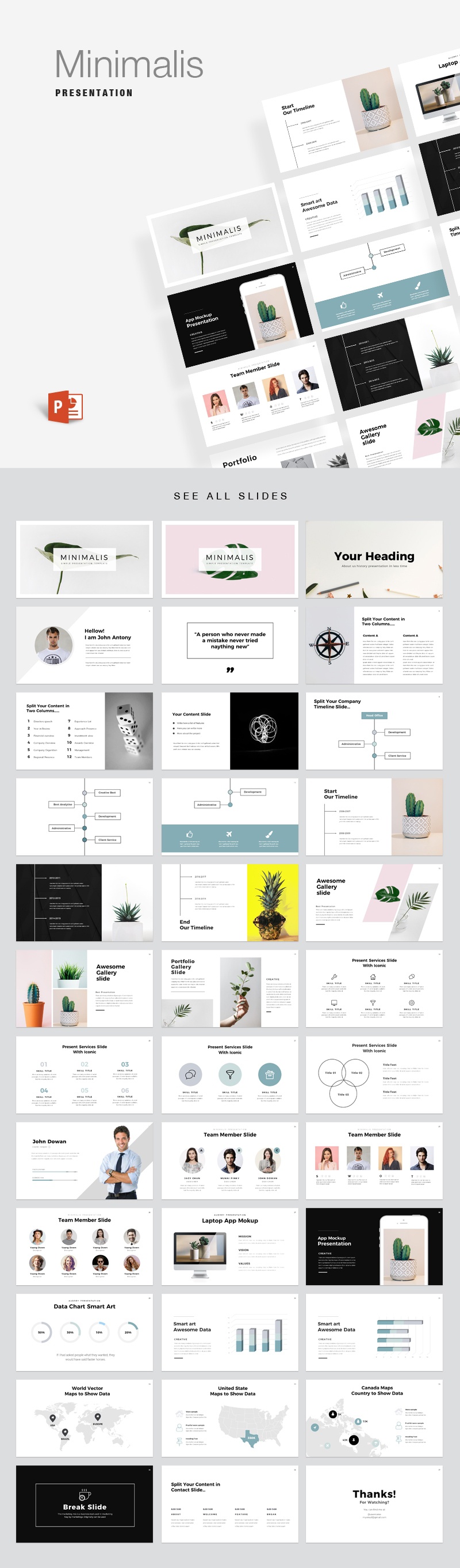 35页多种独特的业务Minimalis PowerPoint演示文稿模板