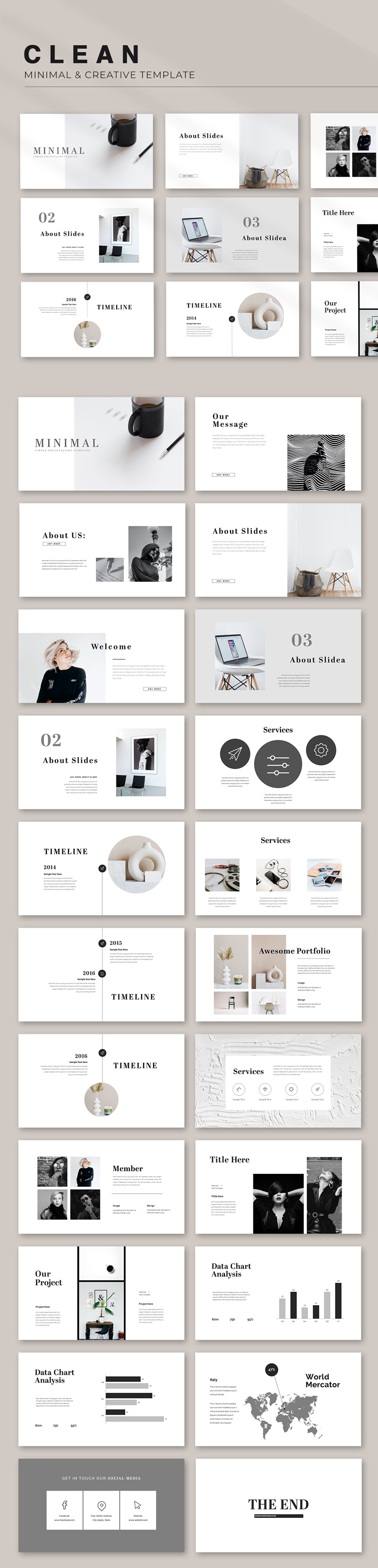 22个白色干净的PowerPoint模板