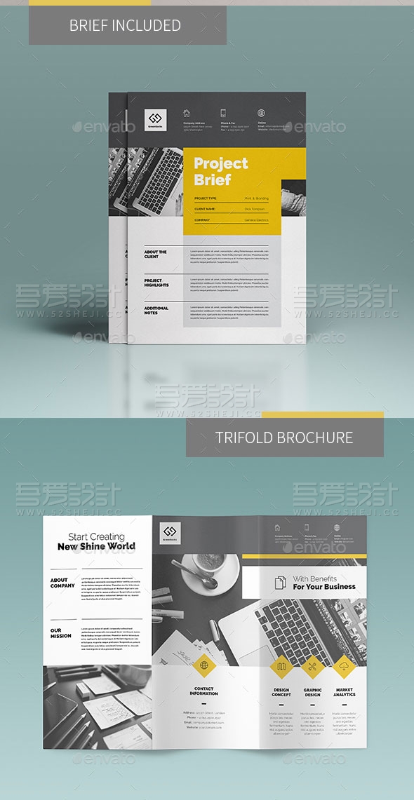 黑黄双色欧美风企业宣传画册模板