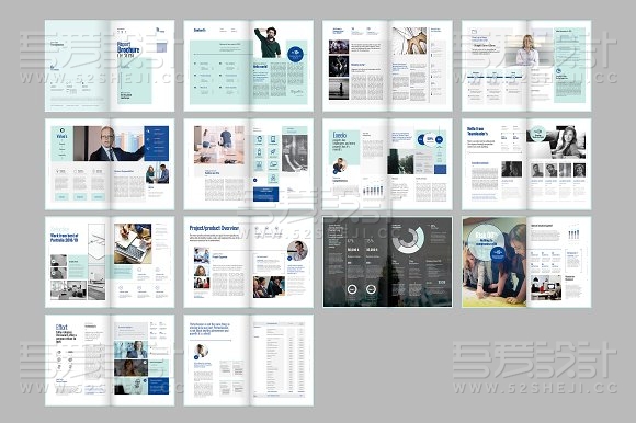 蓝色简约大气年度报告画册模板