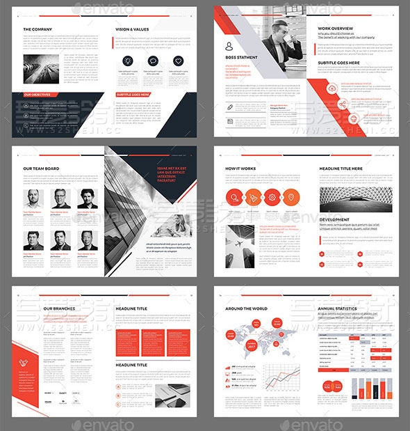 红色简约大气企业画册模板