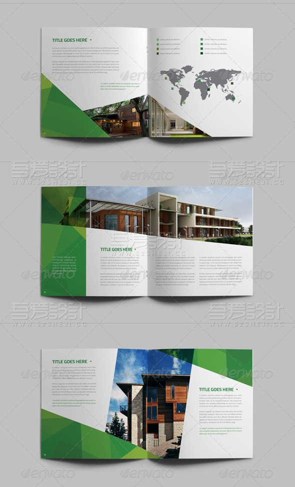 32页绿色方形企业通用画册模板