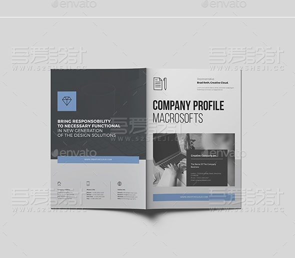 蓝色简约大气企业宣传画册模板