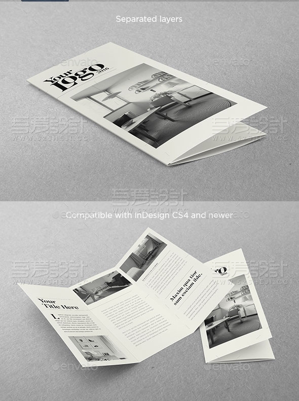 简约黑白三折页模板