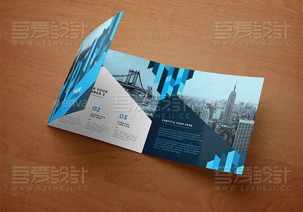 方形立体蓝色条纹企业三折页模板