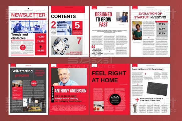 红色杂志报纸风格画册模板