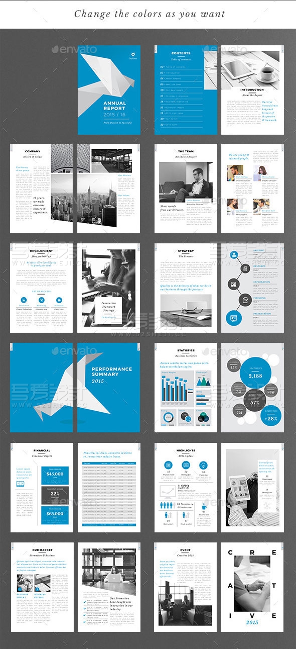 蓝色折纸封面商务通用画册模板