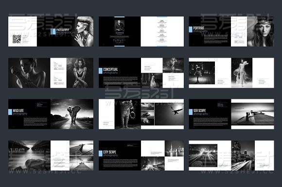 24页黑白双色摄影画册模板