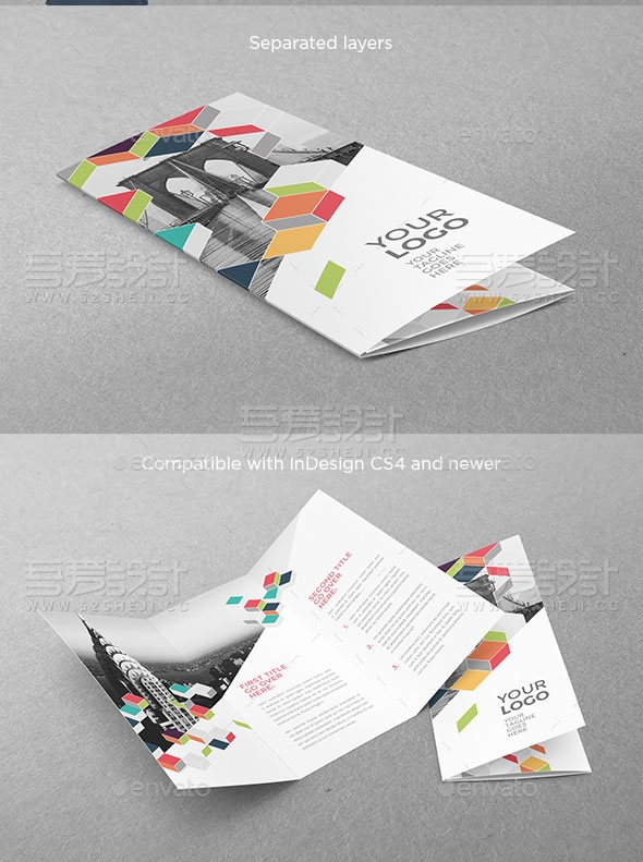 彩色方格图案三折页模板