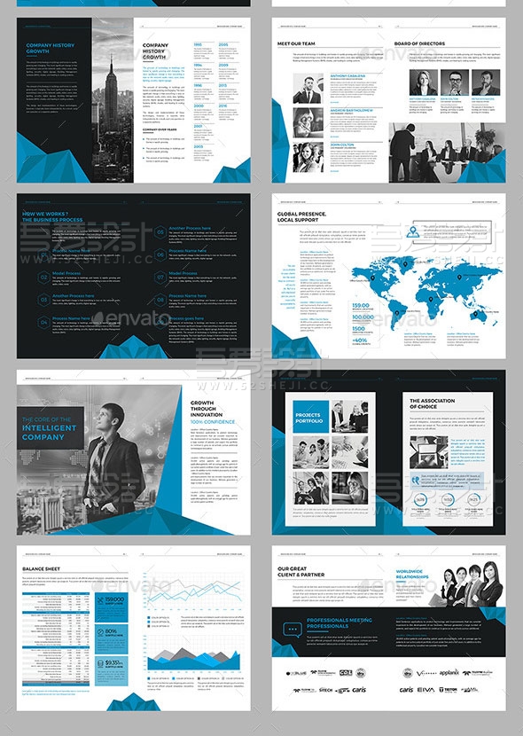 蓝色立体创意企业宣传画册模板