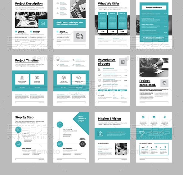 蓝绿色高端企业宣传画册模板