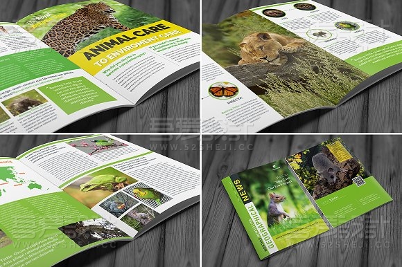 16页绿色动物杂志画册模板