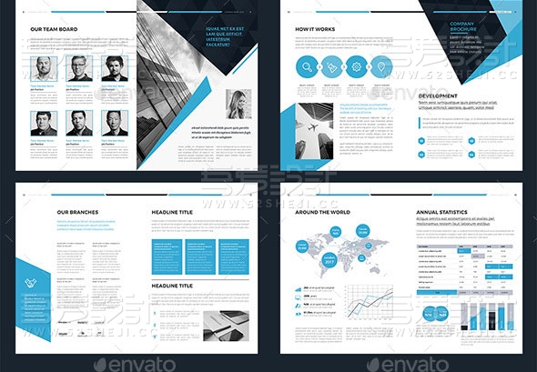 蓝色高端大气欧美企业画册模板