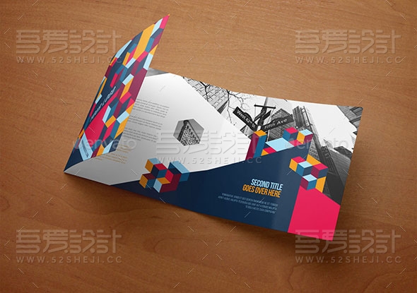 方形炫彩花纹企业三折页模板