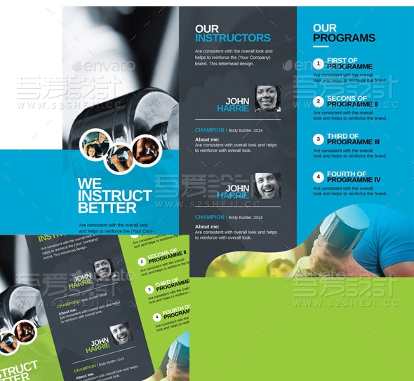 欧美风格运动健身三折页模板