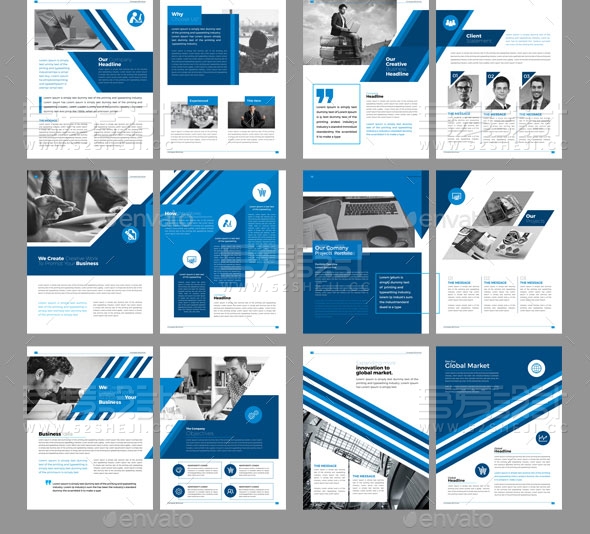 蓝色简约大气企业宣传画册模板