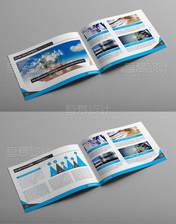 蓝色横板企业宣传画册模板