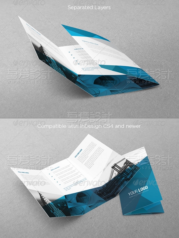 蓝色企业3折页模板