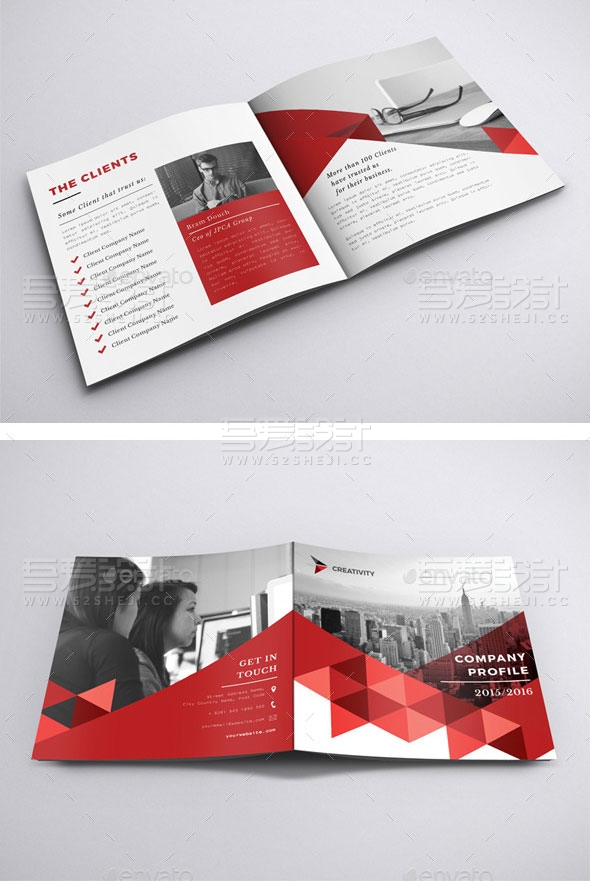 红色方形企业画册模板