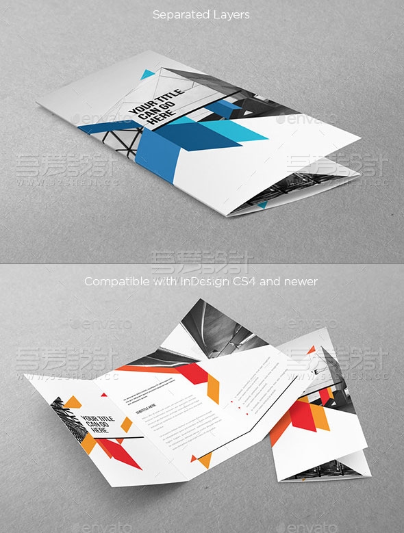 清新的现代红蓝企业三折页模板