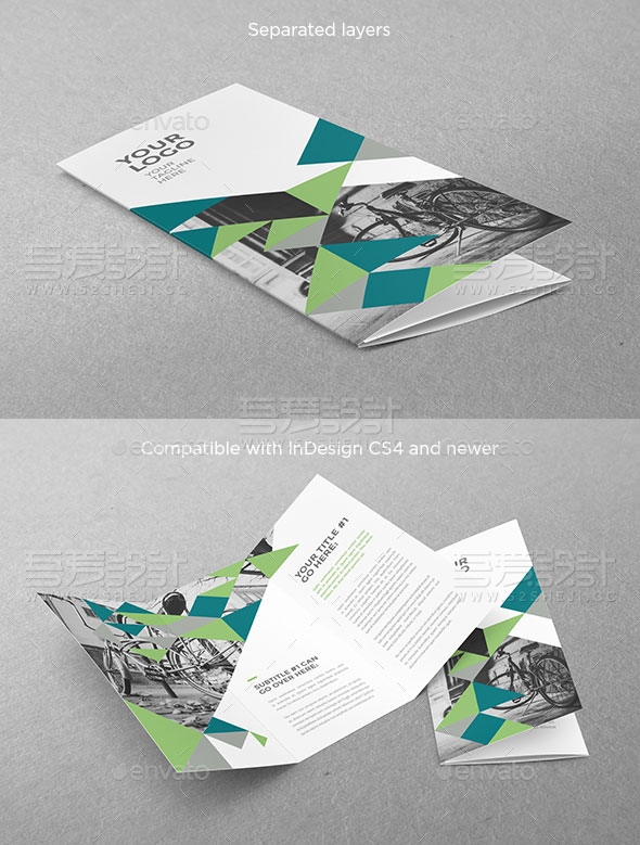 现代风格绿色三角企业三折页模板