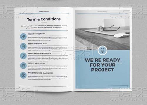 蓝色简约欧美风格企业宣传画册模板