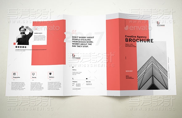 红色简约大气企业宣传三折页模板