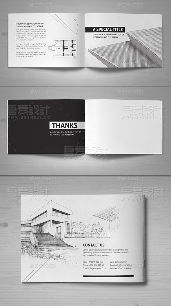 现代风格黑白建筑画册模板