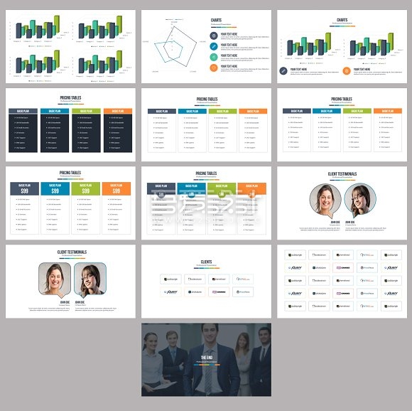 50种颜色主题86页商务年终总结PPT模板